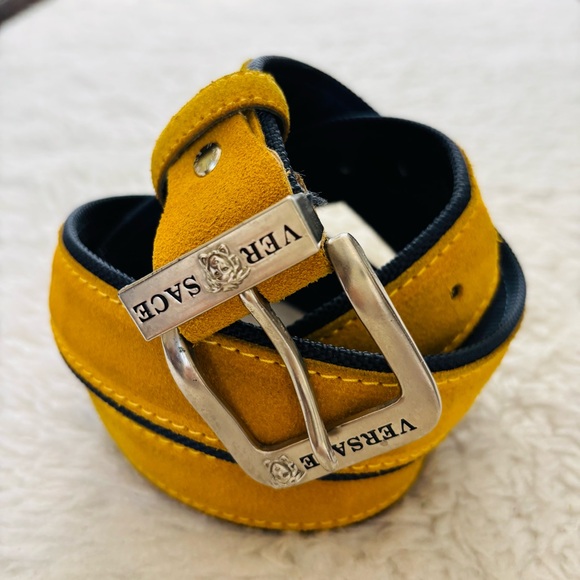 Versace Other - Versace Vtg Yellow Suede Vera Pelle Genuine Leather Belt with Silver Buckle 36